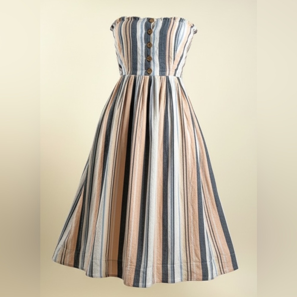 Free People Lilah Cotton Pleated Strapless Midi